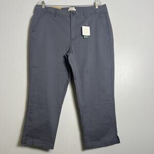 NWT L L Bean Women's Cropped Pants Gray Plus Sz 16 Organic Cotton Casual Outdoor